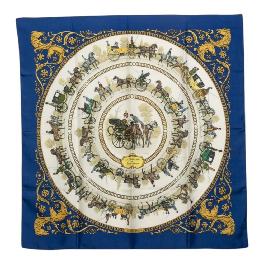 Hermes Carre 90 LA PROMENADE DE LONGCHAMPS (A Walk to Longchamp) Scarf/Muffle...